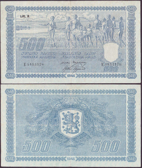 1945 Finland 500 Markkaa (VF)